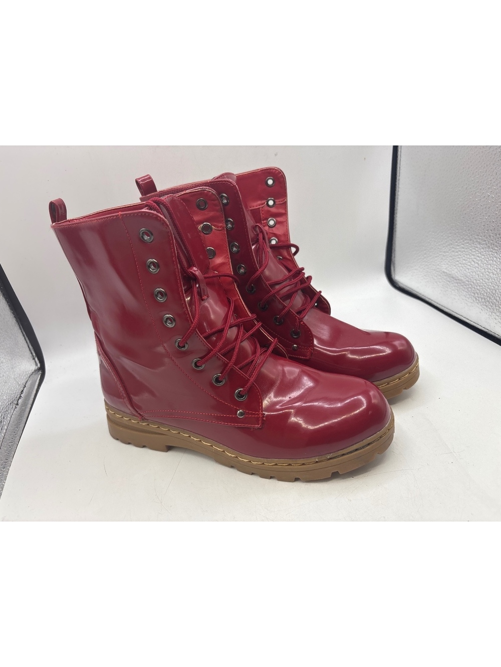 Dirty laundry Red Lace-Up Combat Boots with Brown Sole, Size 8